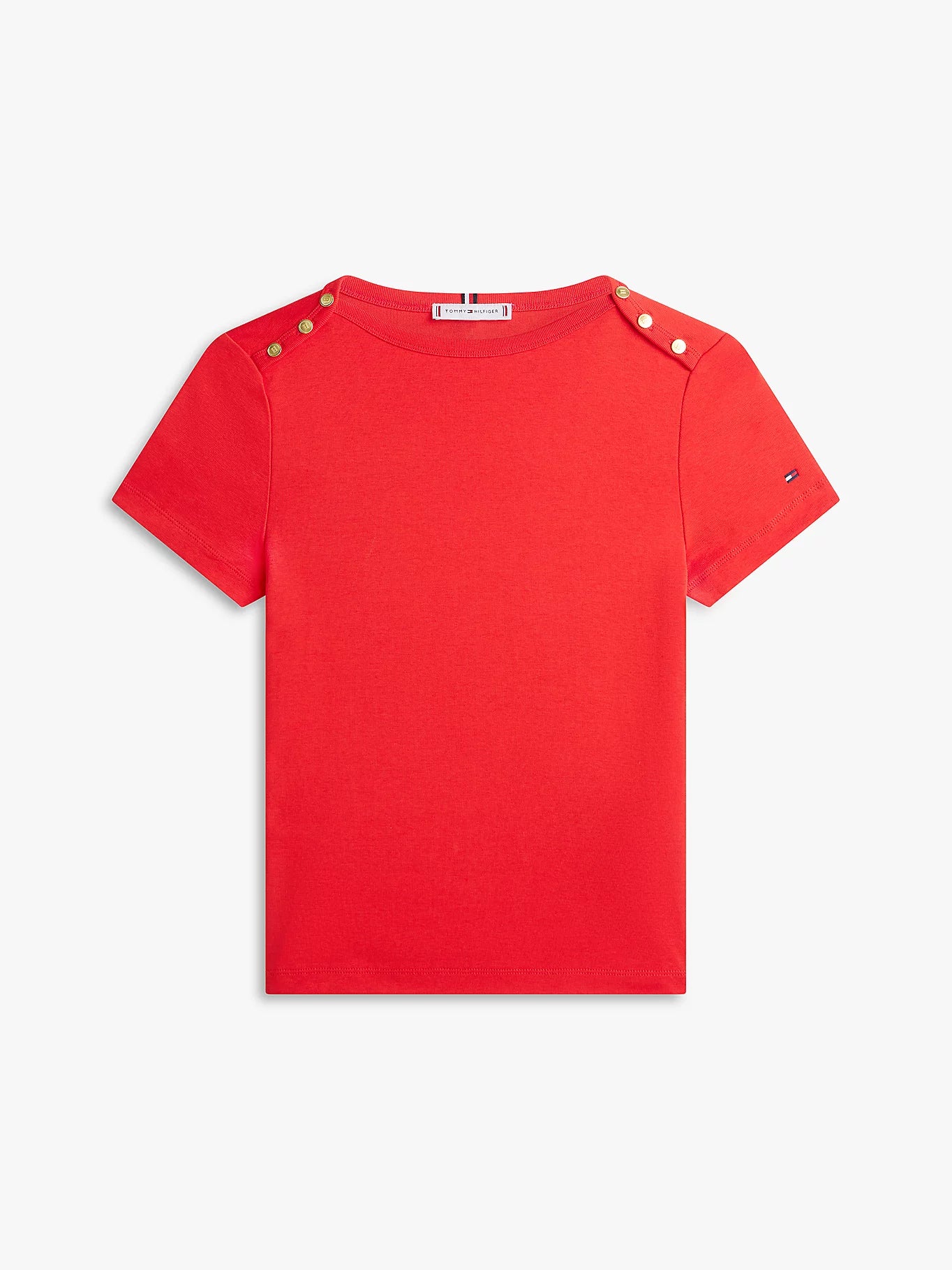 Gold-Tone Button Boat Neck T-Shirt