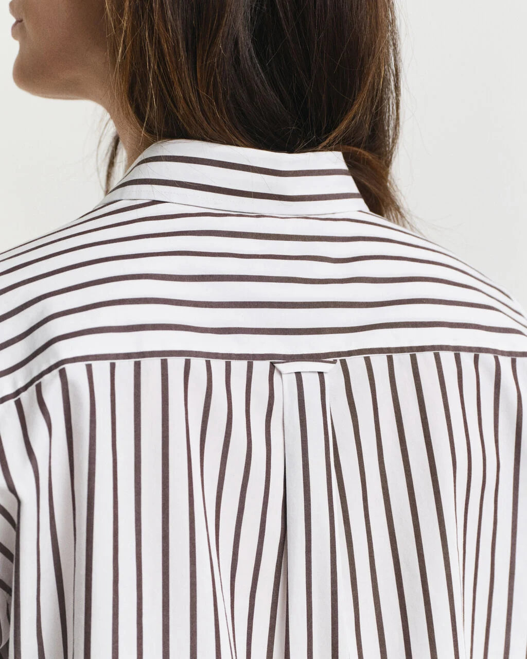 Relaxed Fit Classic Striped Poplin Shirt- Brown