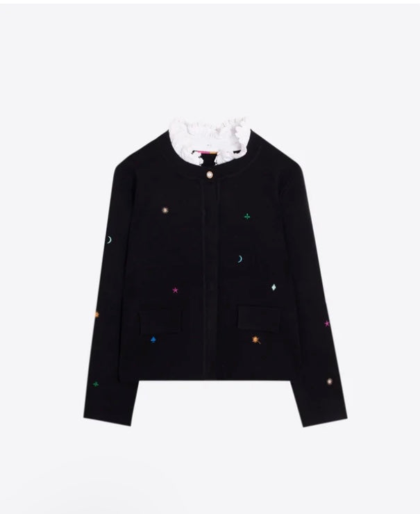 Black Embroidered Tape Cardigan