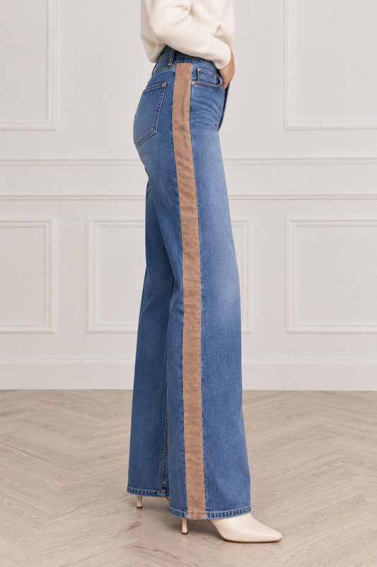 WIDE LEG JEANS WITH VELVET STRIPES 128