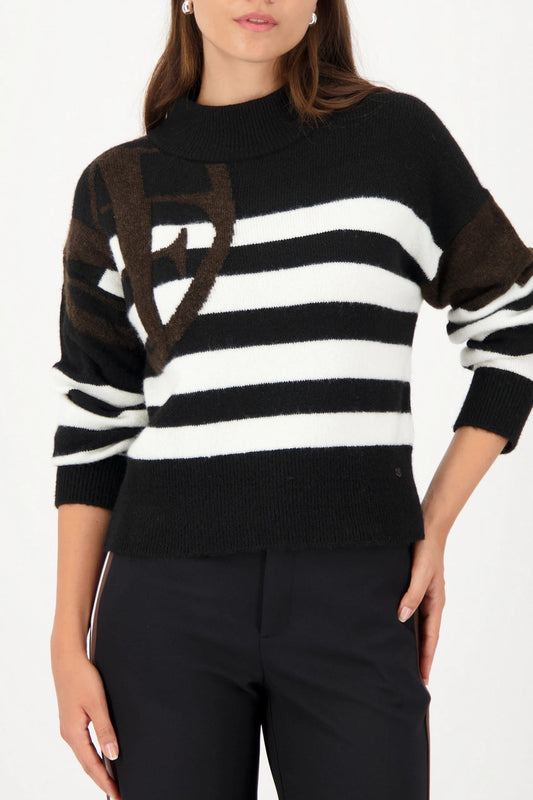STRIPE SWEATER WITH EMBLEM - BLACK STRIPED