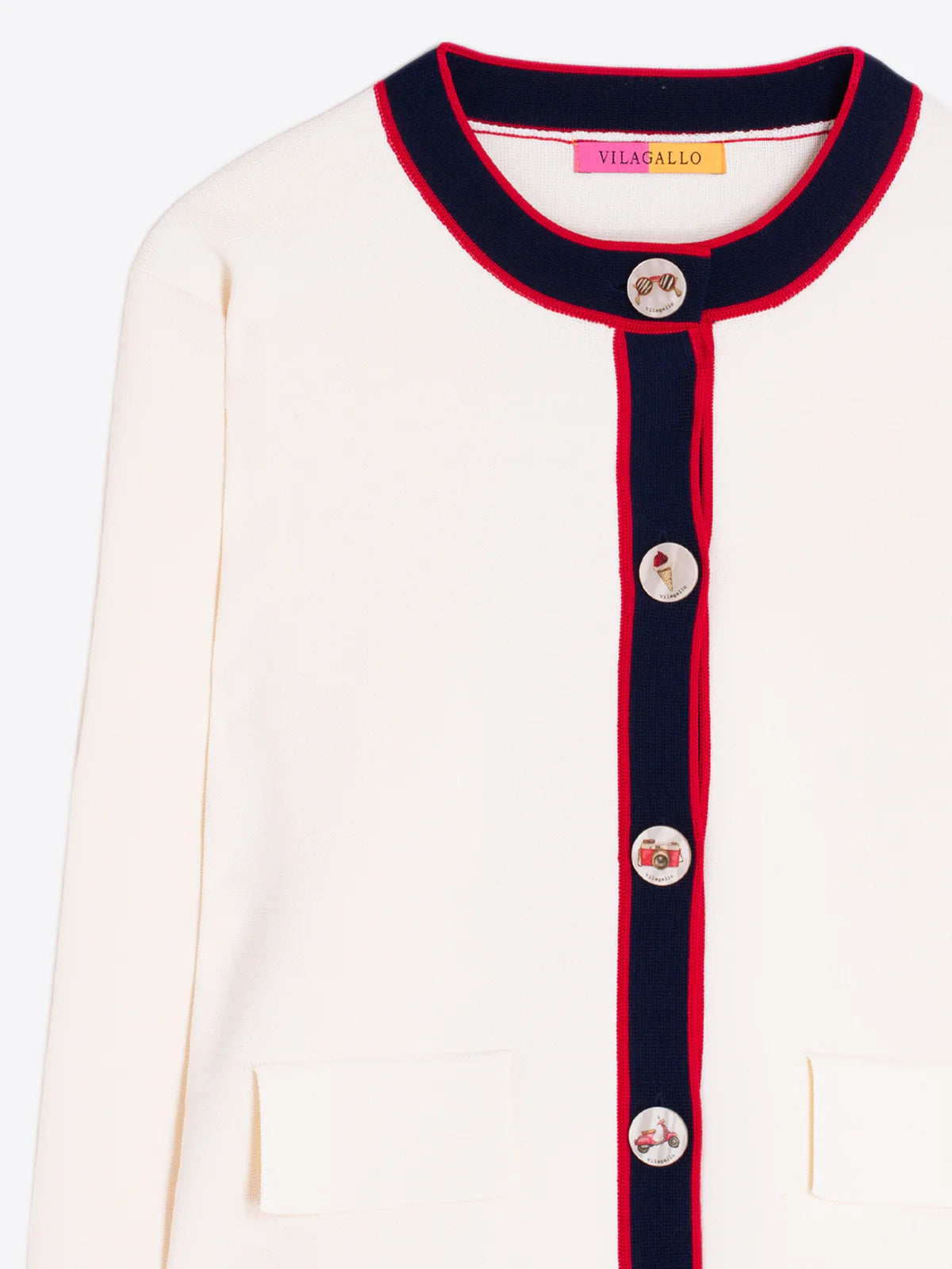 RAW CARDIGAN WITH NAVY AND RED TRIM