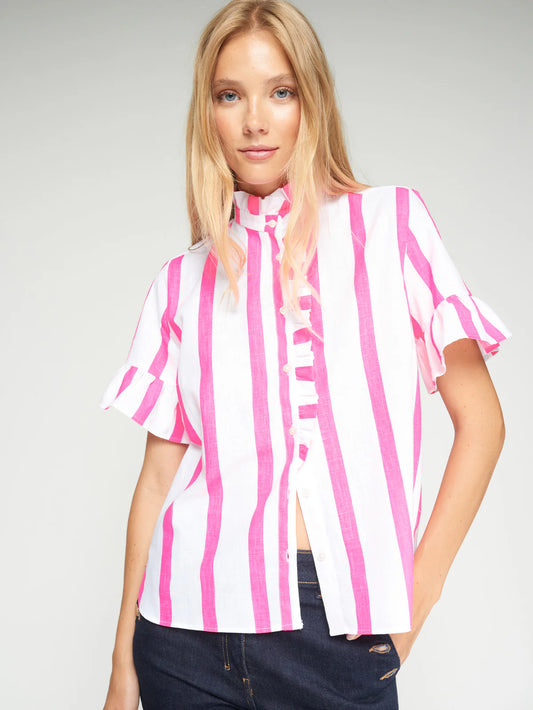 PINK STRIPED SHIRT WITH RUFFLE