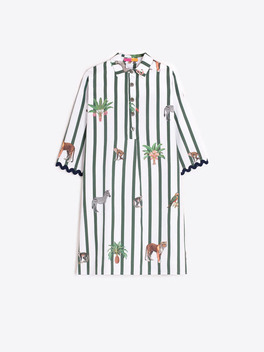 SHORT GREEN STRIPED SAFARI DRESS