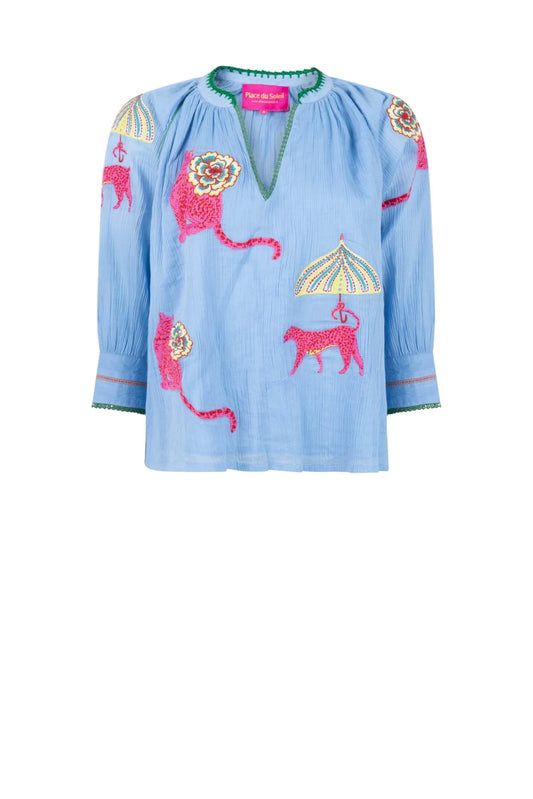 TIGER FLOWER PRINT BLOUSE BLUE