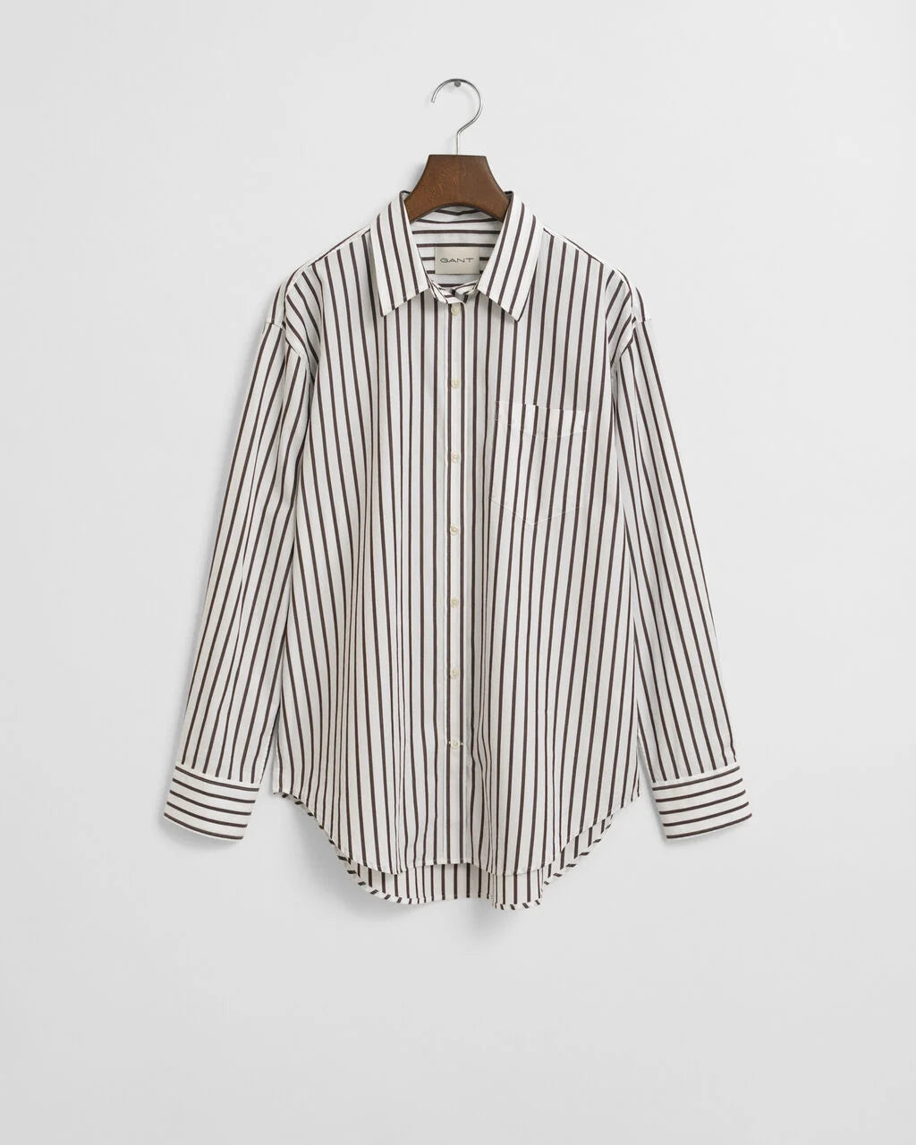 Relaxed Fit Classic Striped Poplin Shirt- Brown