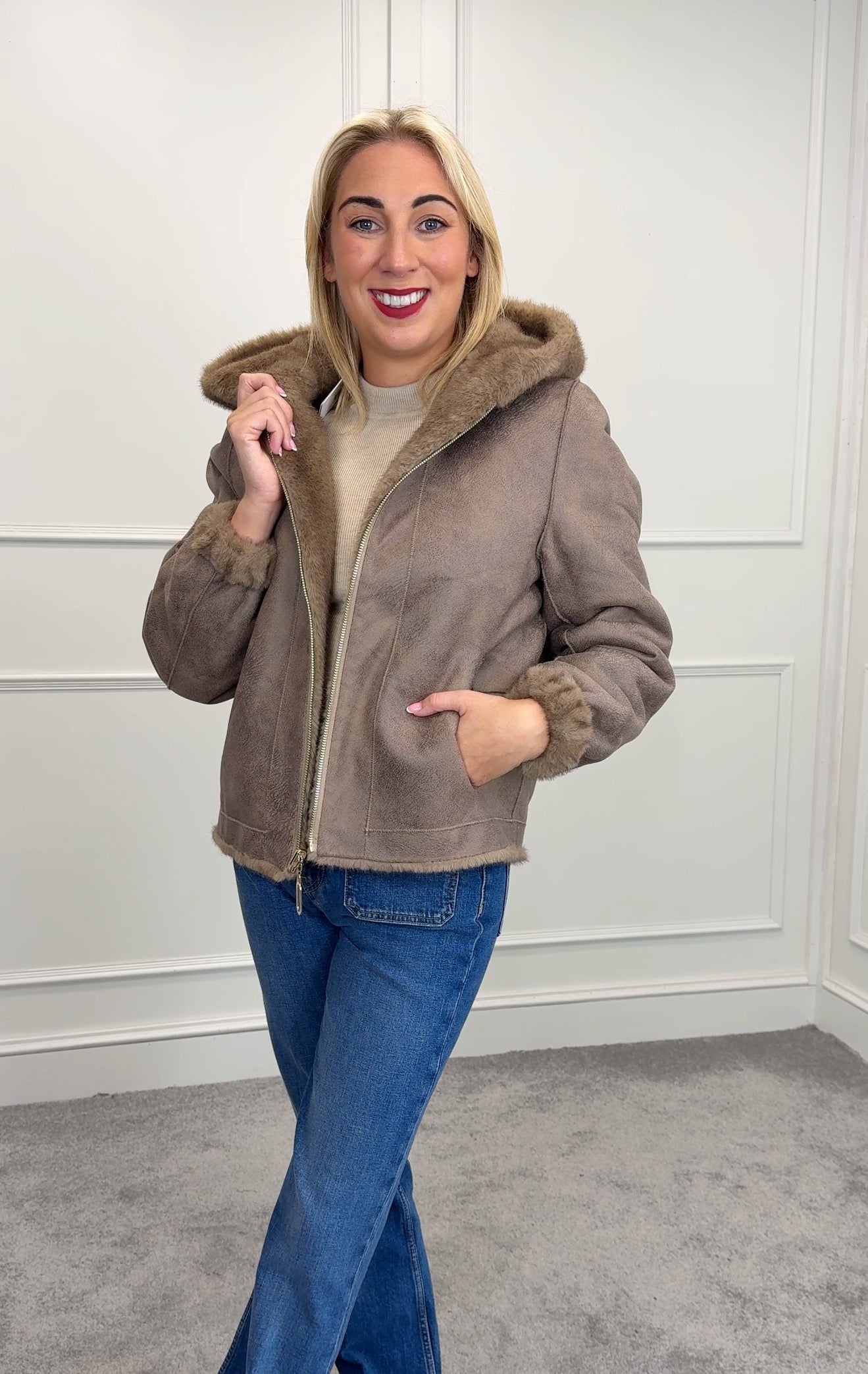 Reversible faux fur jacket