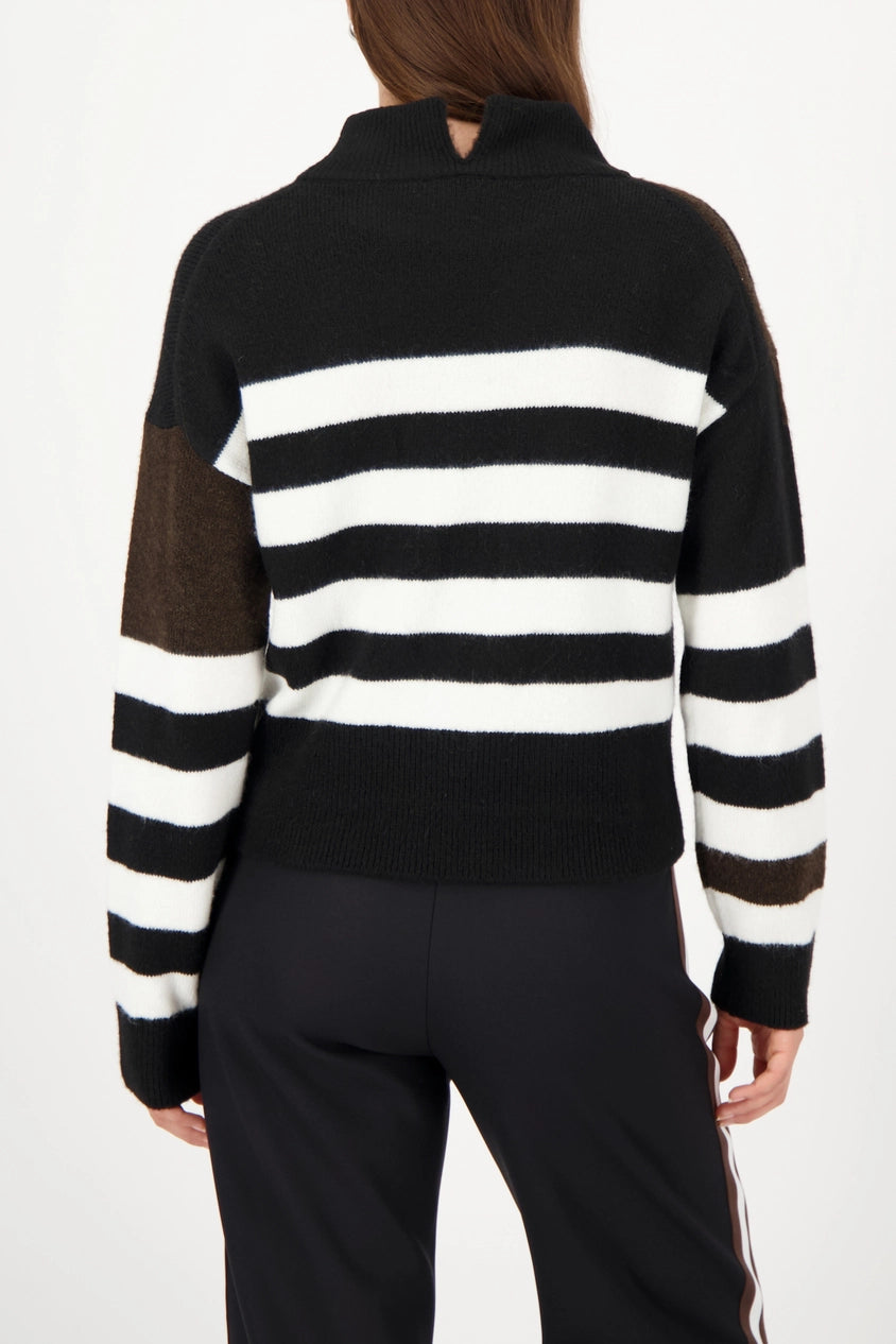 STRIPE SWEATER WITH EMBLEM - BLACK STRIPED