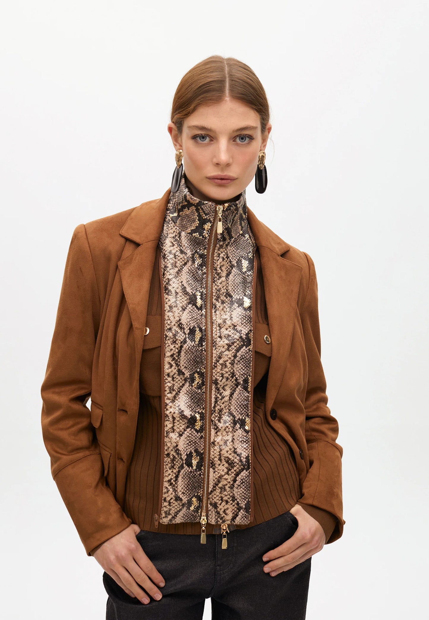 Snake print suede jacket