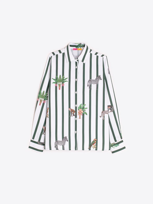 GREEN STRIPED SHIRT SAFARI PRINT