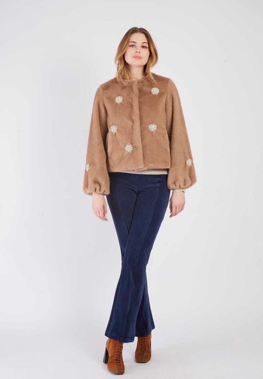 Reggae beige short faux fur jacket