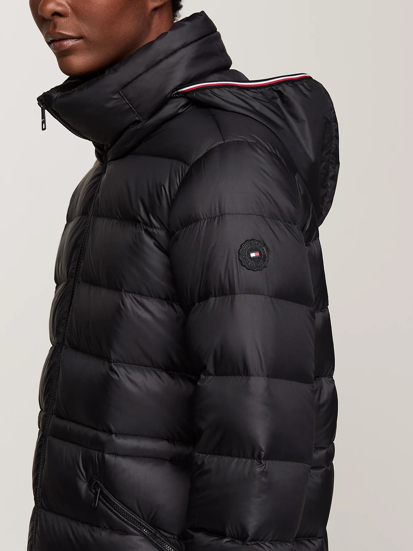 Packable Hood Down Longline Coat- Black