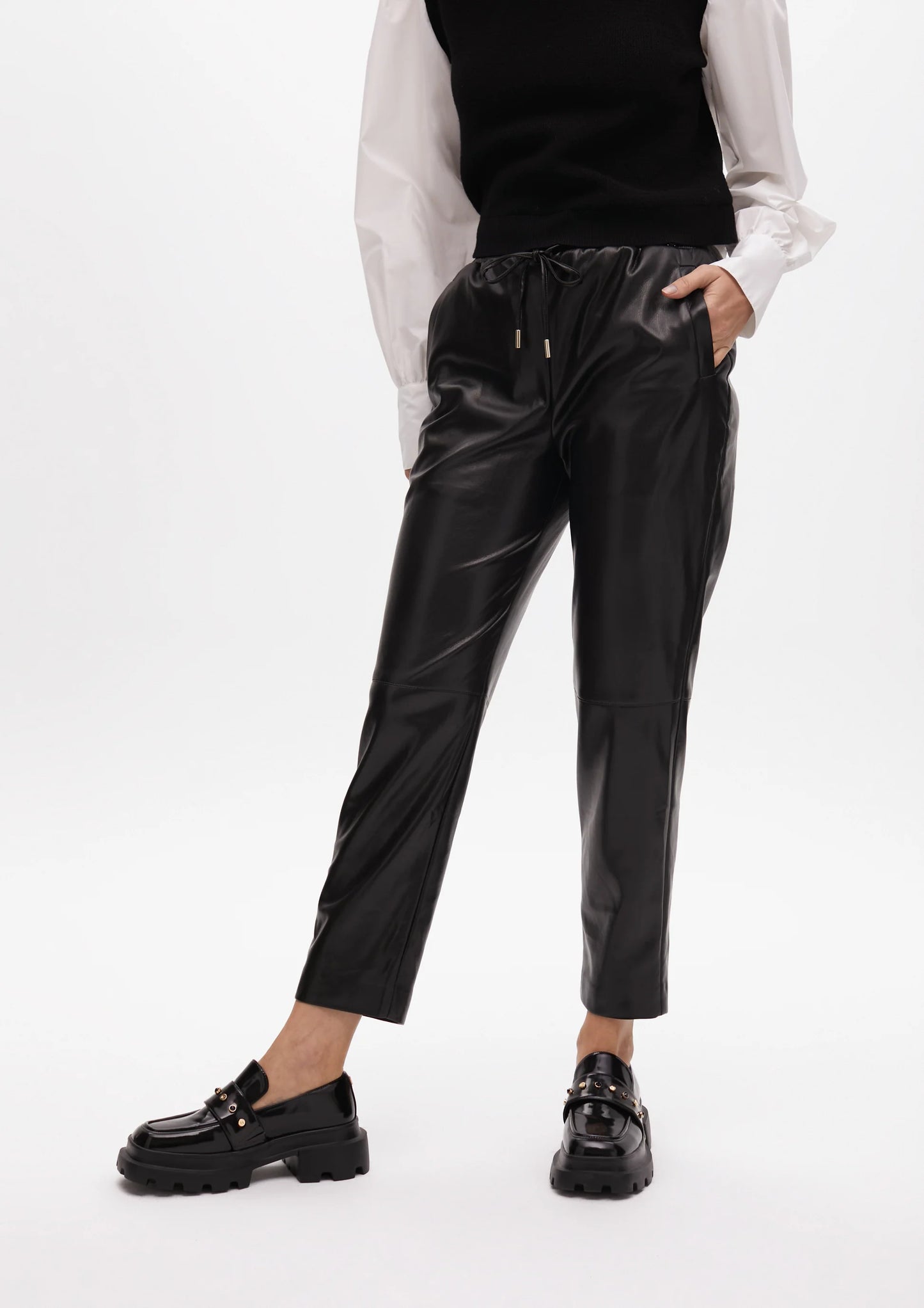 FAUX LEATHER JOGGING TROUSERS