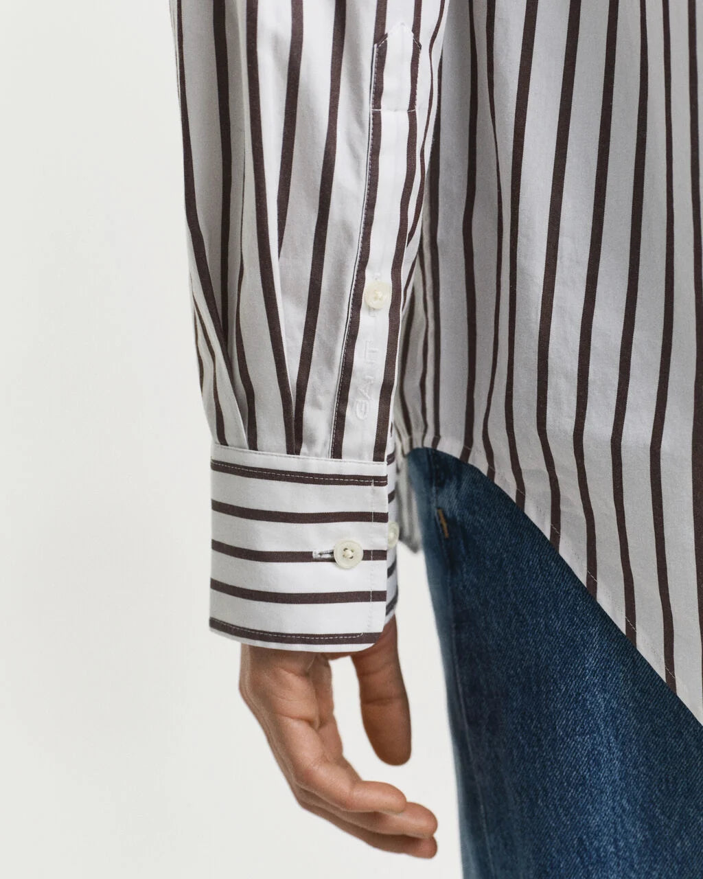 Relaxed Fit Classic Striped Poplin Shirt- Brown