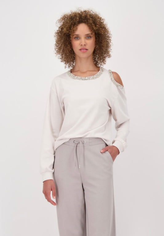 Sweatshirt cut out shoulder oat milk 817