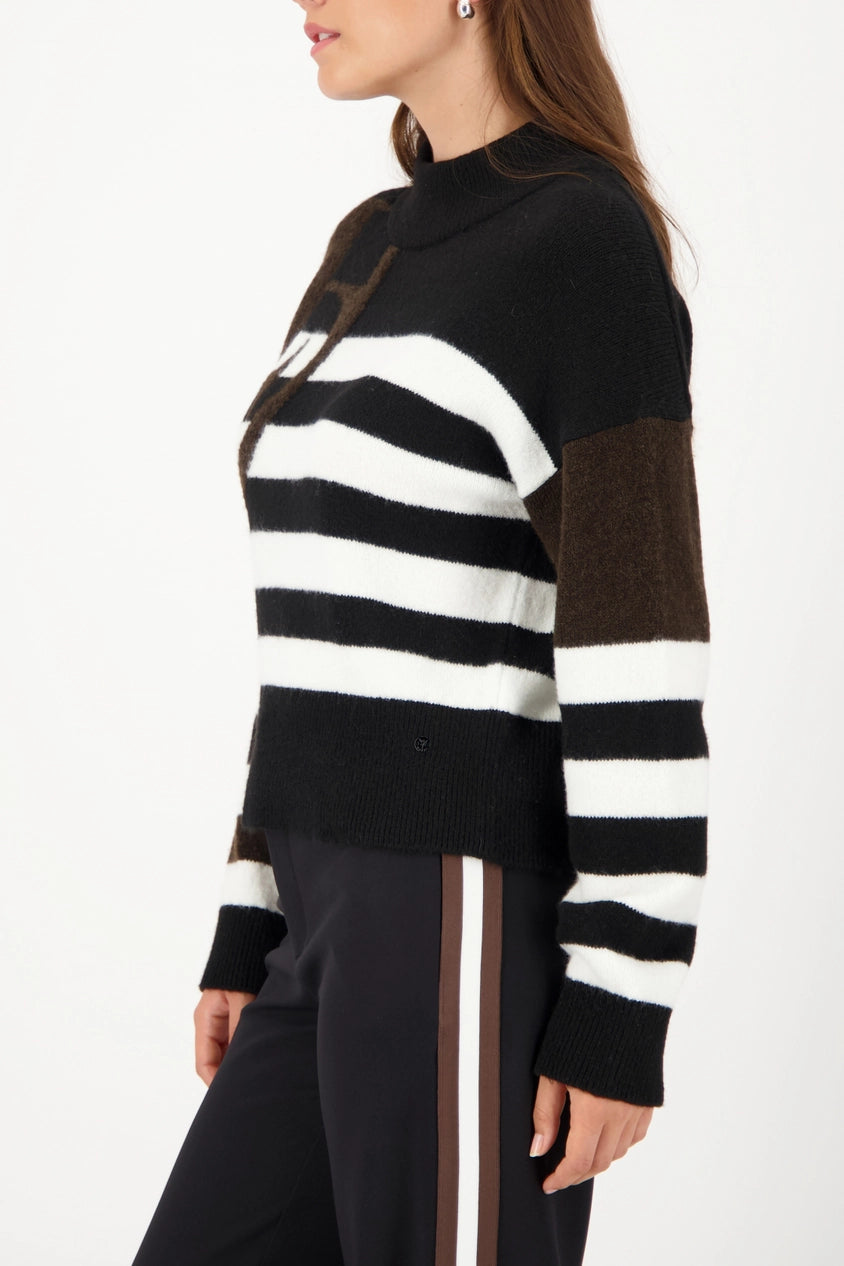 STRIPE SWEATER WITH EMBLEM - BLACK STRIPED