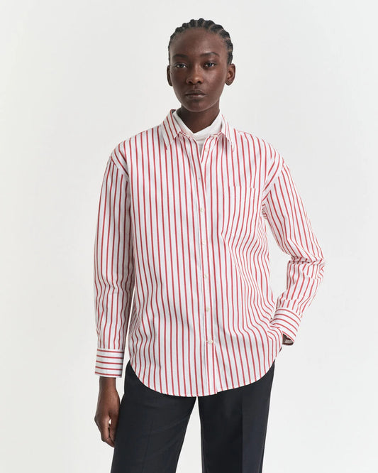 Relaxed Fit Classic Striped Poplin Shirt -modern rust