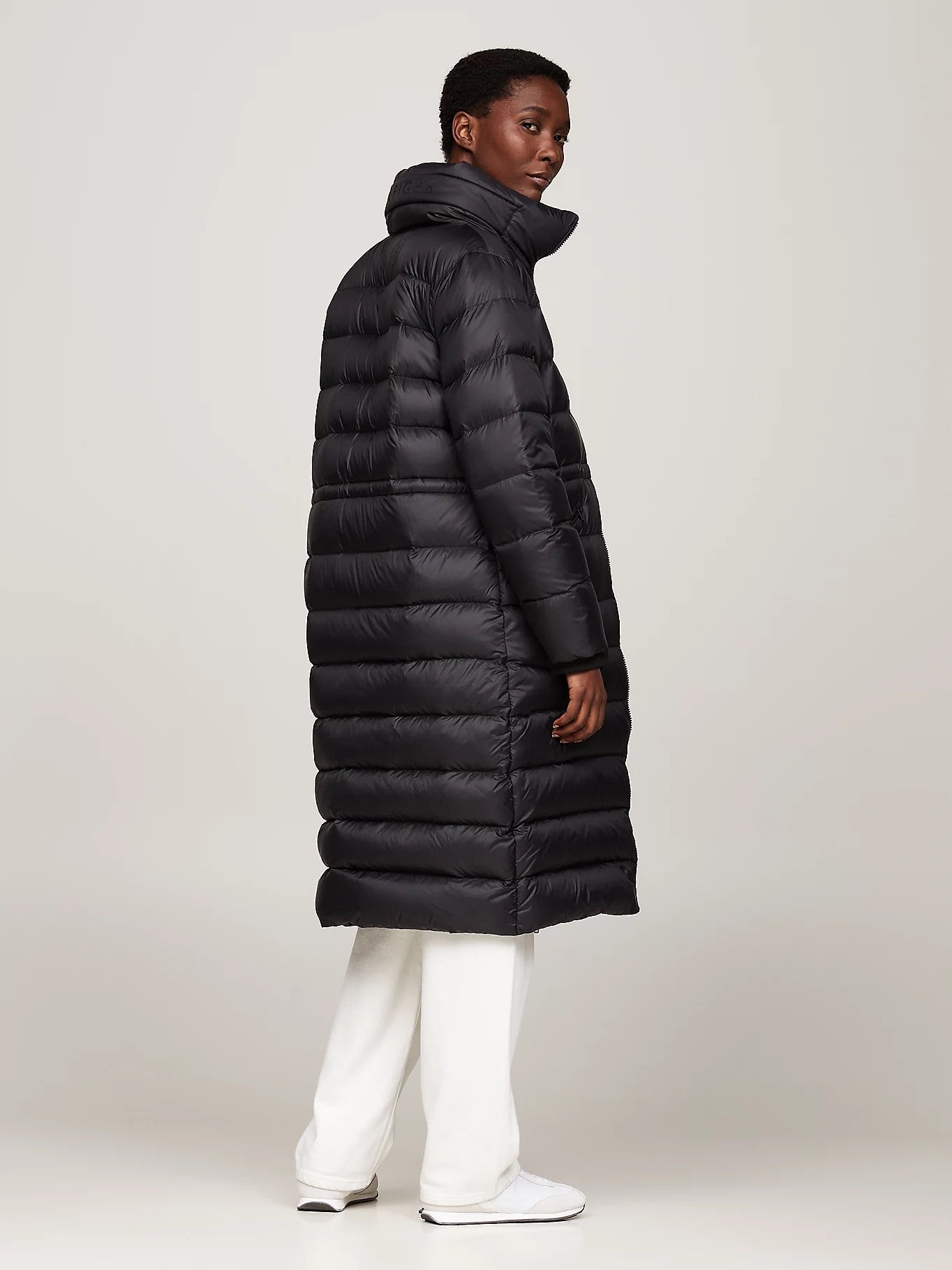 Packable Hood Down Longline Coat- Black