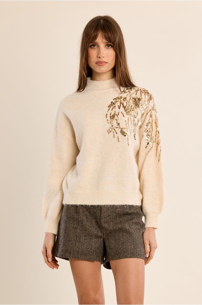 SWEATER WITH HIGH NECK, EMBELLISHED