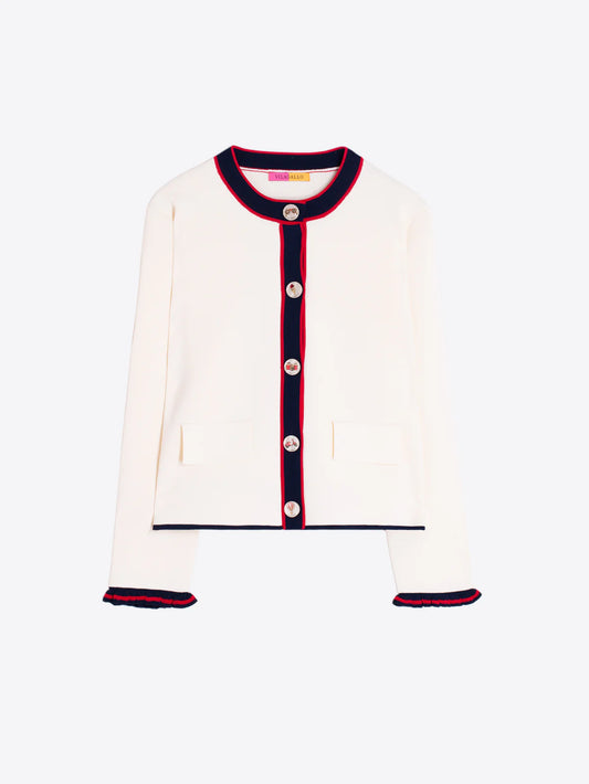 RAW CARDIGAN WITH NAVY AND RED TRIM