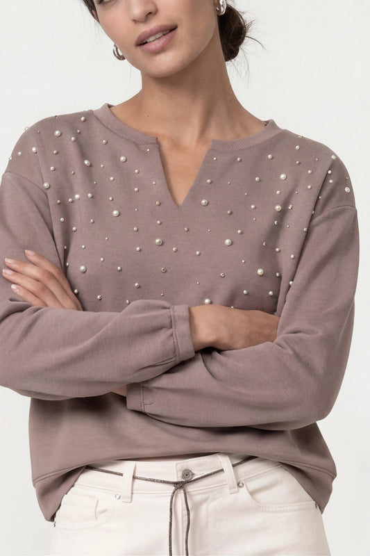 Sweatshirt Taupe Pearls 777