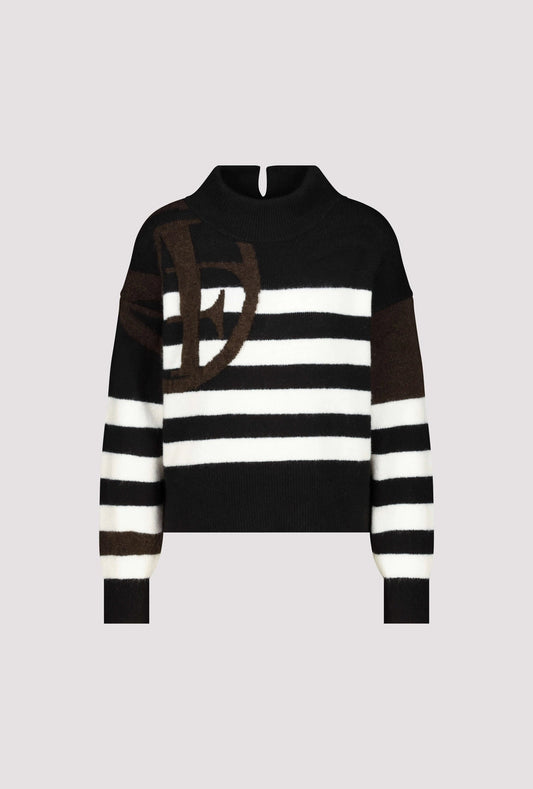 STRIPE SWEATER WITH EMBLEM - BLACK STRIPED