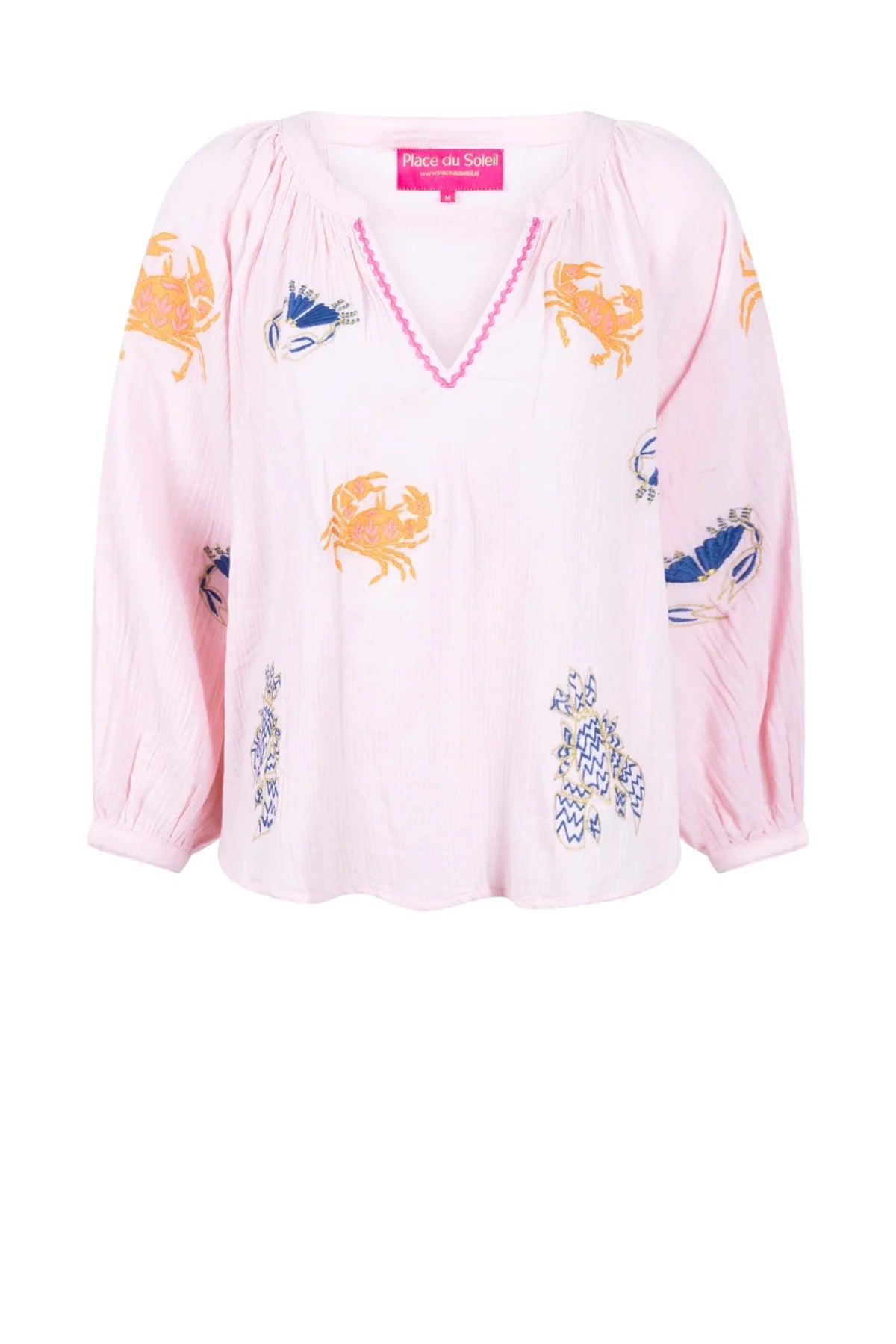 MIX COLOURED CRAB EMBROIDERED BLOUSE PINK
