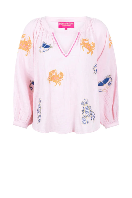 MIX COLOURED CRAB EMBROIDERED BLOUSE PINK