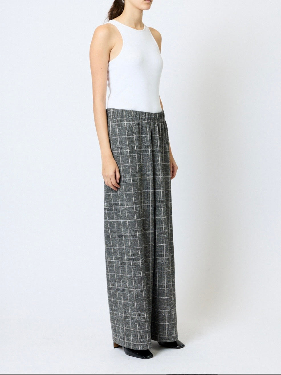 Wesley Jersey Wide Leg Check Trouser