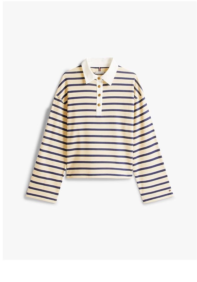 Vanilla/Navy Strip relaxed Rugby Shirt