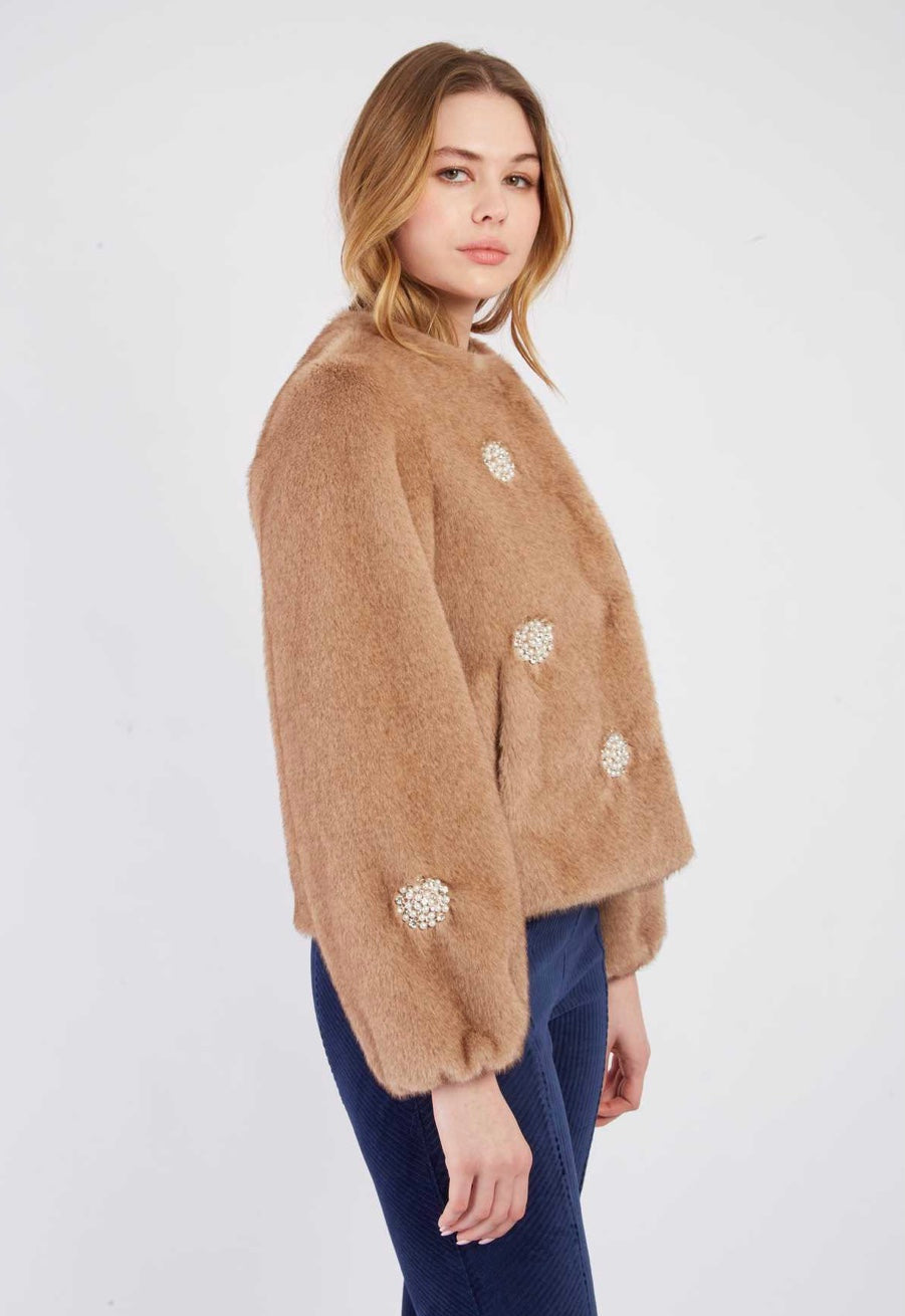 Reggae beige short faux fur jacket