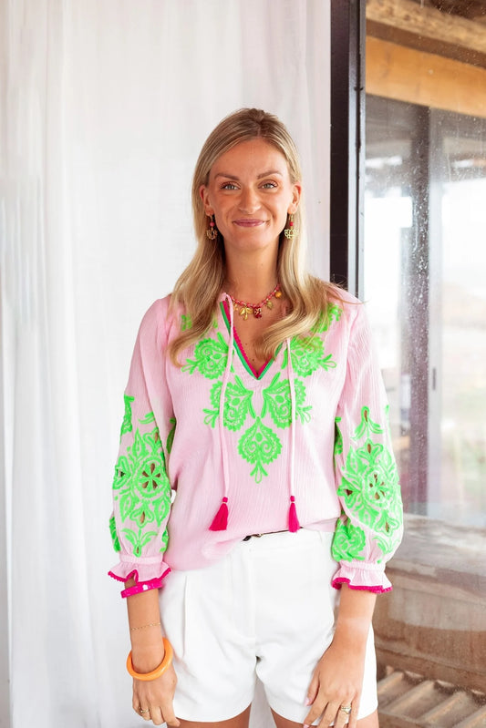 Blouse pink green