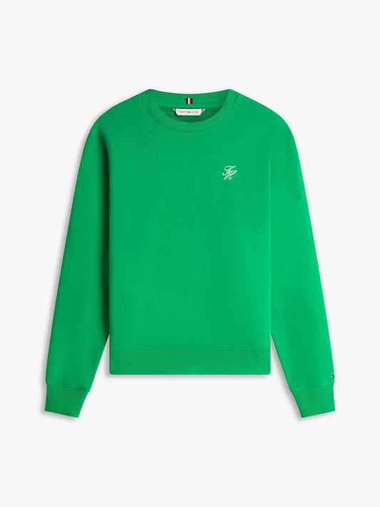 Logo Embroidery Crew Neck Sweatshirt - Green