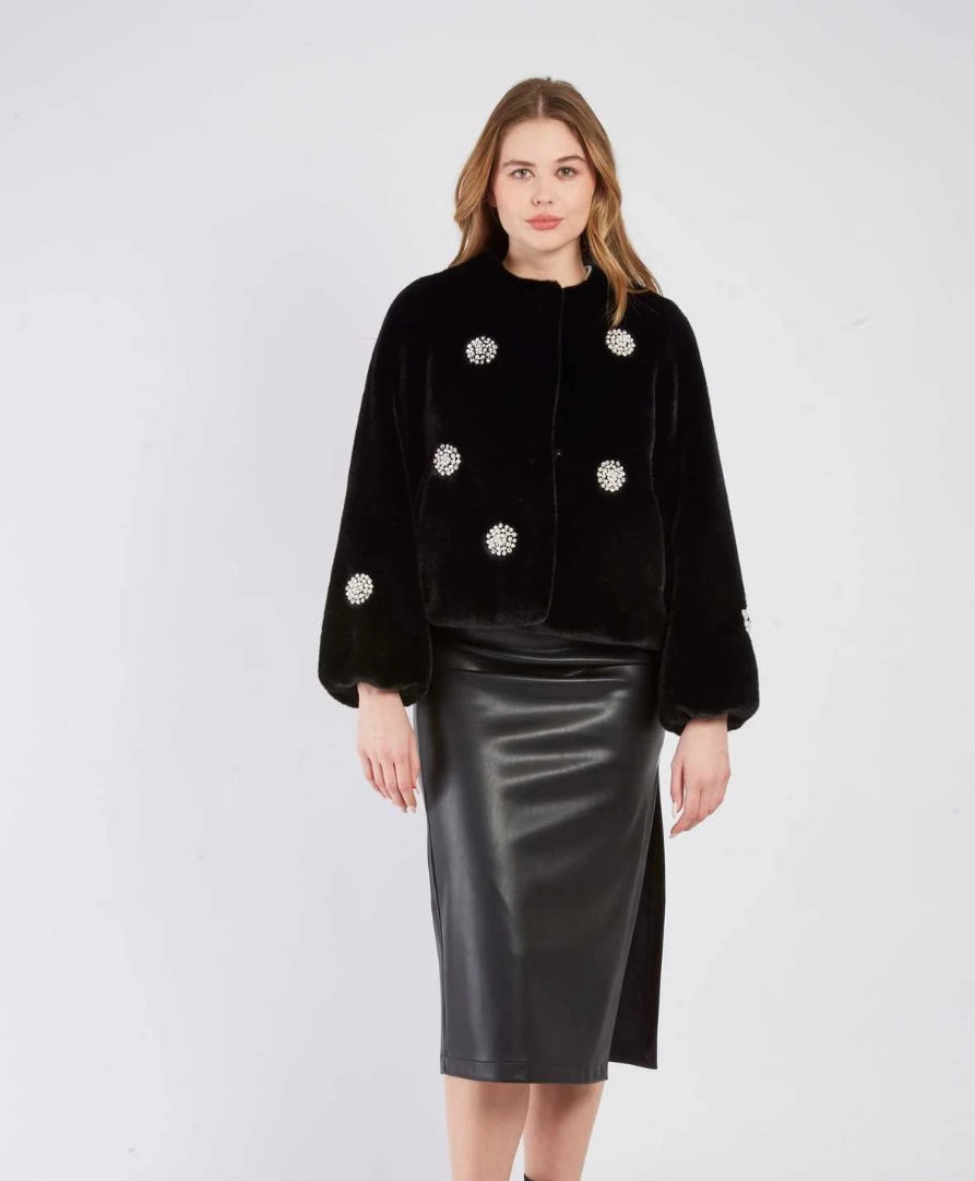 Reggae black faux fur short jacket