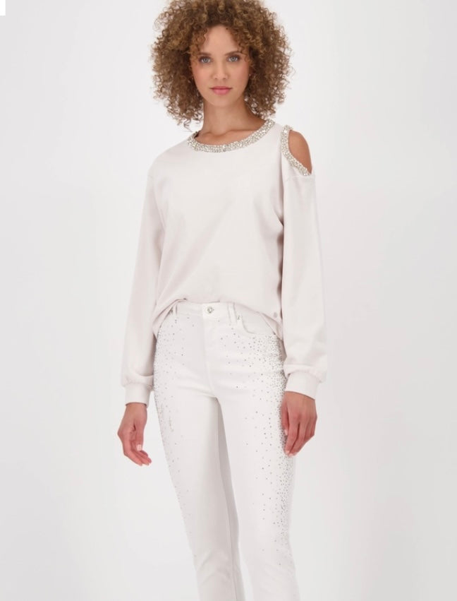 Sweatshirt cut out shoulder oat milk 817