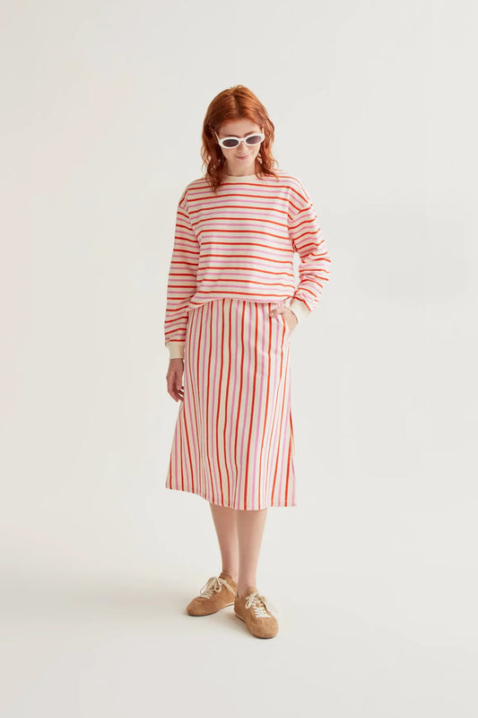 Sweater pink and red striped print