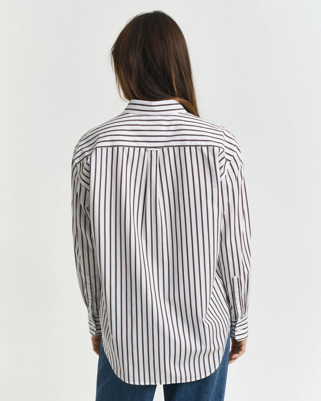 Relaxed Fit Classic Striped Poplin Shirt- Brown