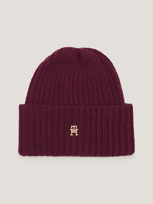 CHIC RIB-KNIT TH MONOGRAM PLAQUE BEANIE