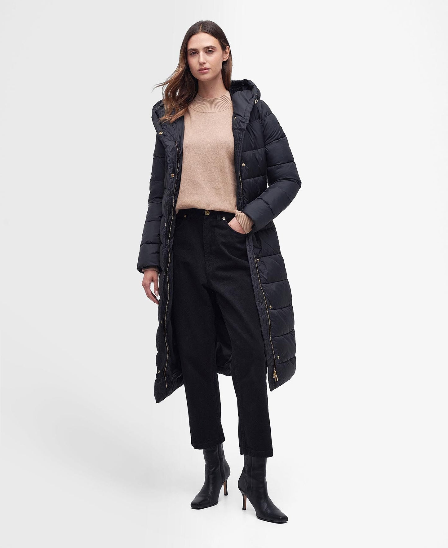 Track Line Quilted Coat- Black