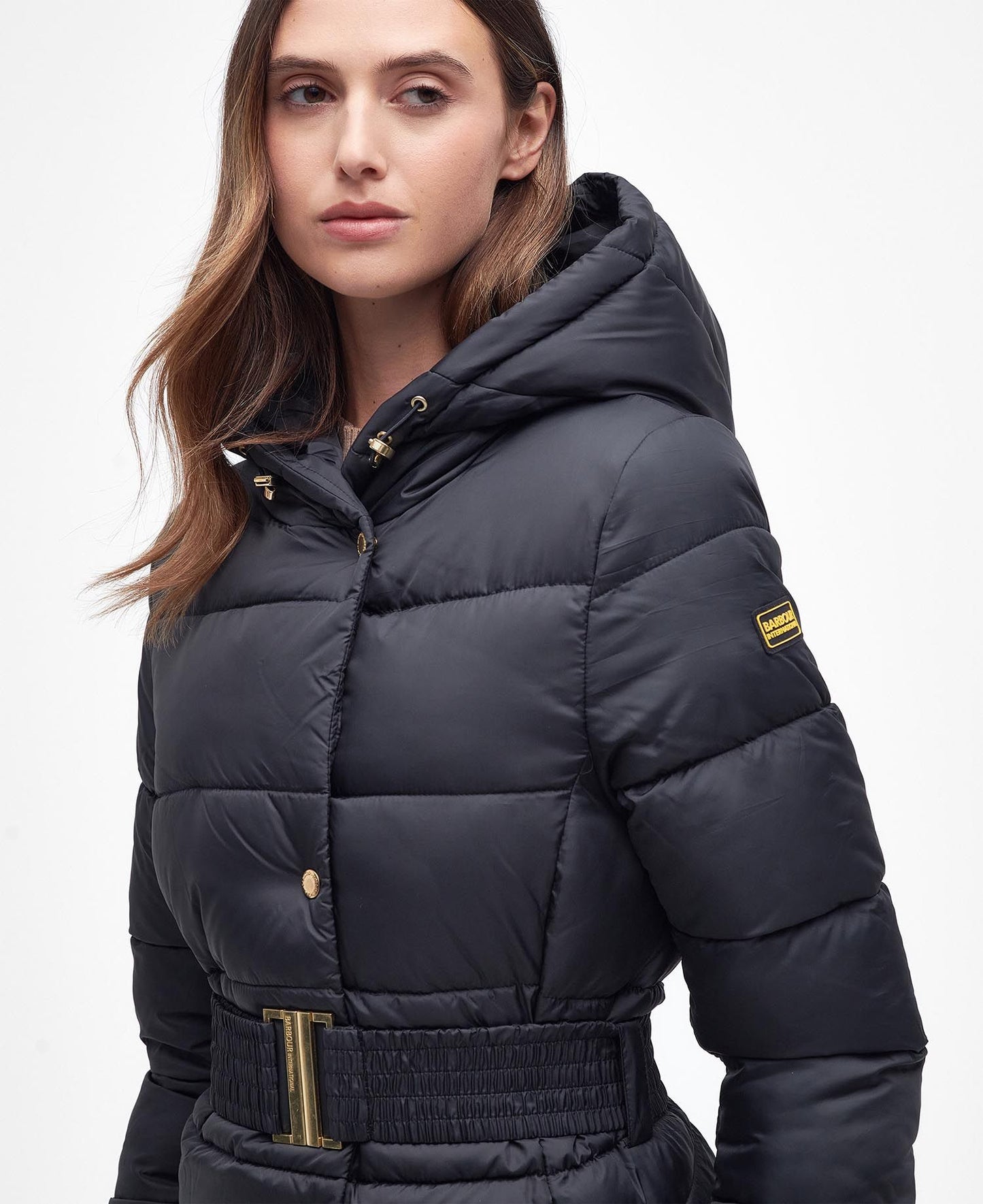 Track Line Quilted Coat- Black