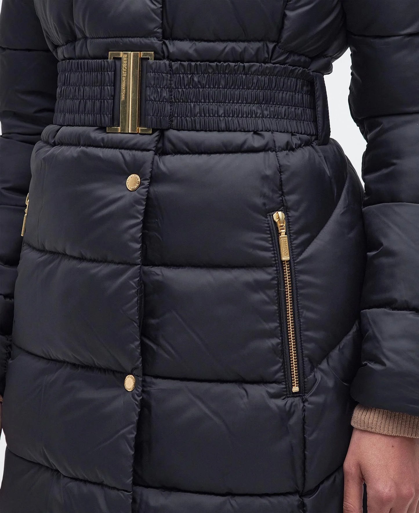 Track Line Quilted Coat- Black