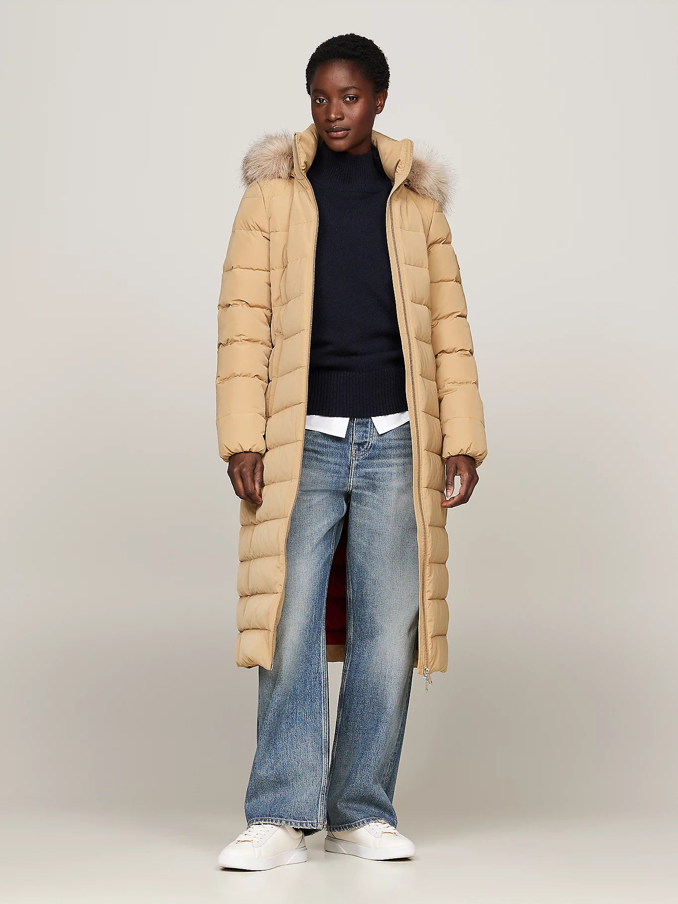 Tyra Longline Down Hooded Coat Camel