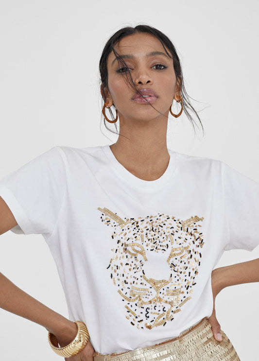 TIGER  GOLD EMBROIDERY T-SHIRT