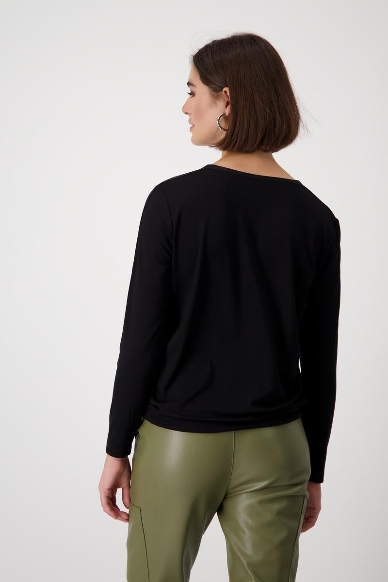 V neck Jersey back blouse black