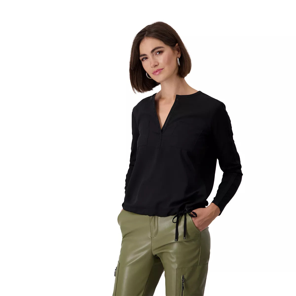 V neck Jersey back blouse black