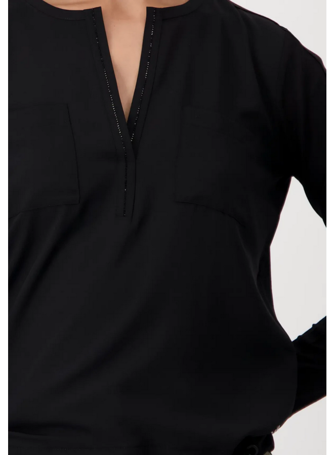 V neck Jersey back blouse black