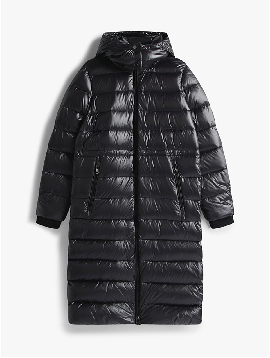 Black gloss down waisted coat