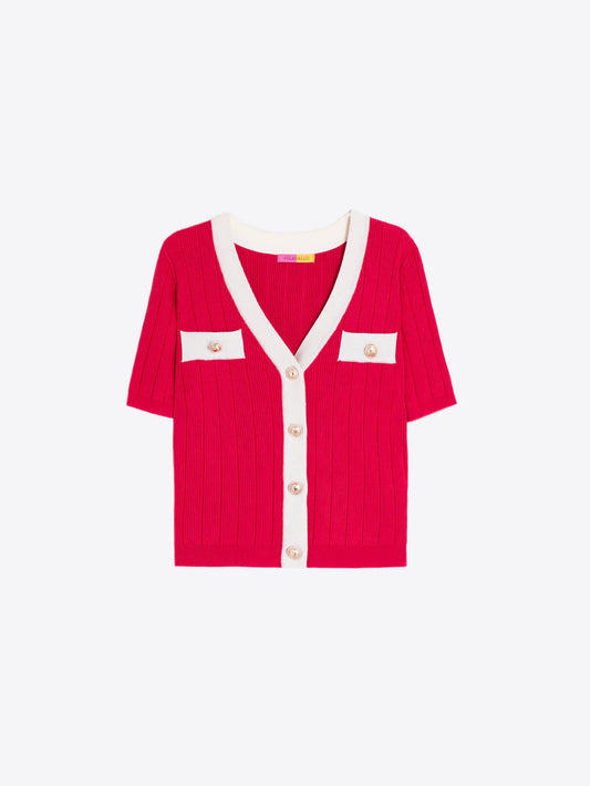 RED SHORT SLEEVE CARDIGAN