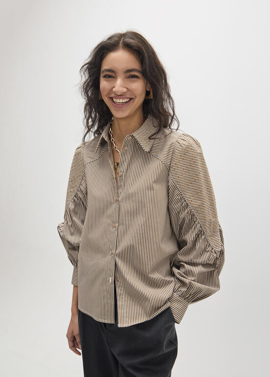 Brown Stripe Crystal Detail Blouse