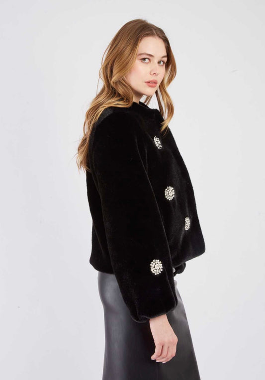 Reggae black faux fur short jacket